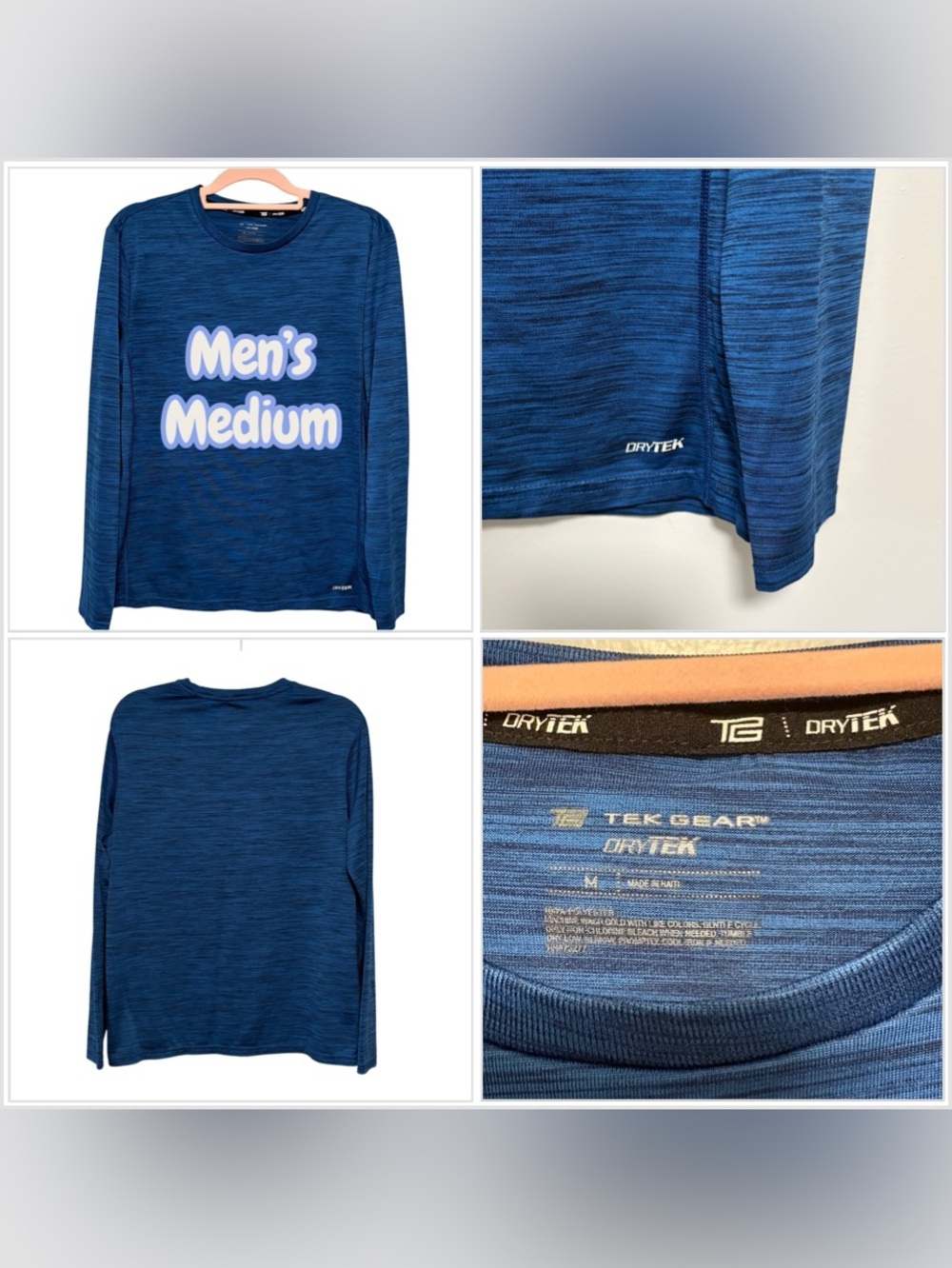 Men's Tek Gear Marbled Royal Blue Base Layer Crewneck Shirt Long Sleeve EUC